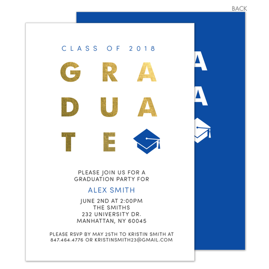 Blue with Gold Foil Graduate Invitations